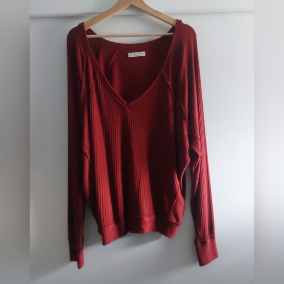 Free People We The Free Waffle knit Oversized longsleeve shirt top M - Picture 1 of 6